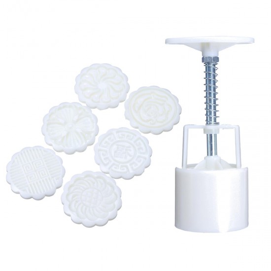 Round Mooncake Pastry Mold 63g Cookies DIY Press Mould Festival Decor w/ 6 Flower Pattern Stamps Round Mooncake Pastry Mold 63g Cookies DIY Press Mould Festival Decor w/ 6 Flower Pattern Stamps