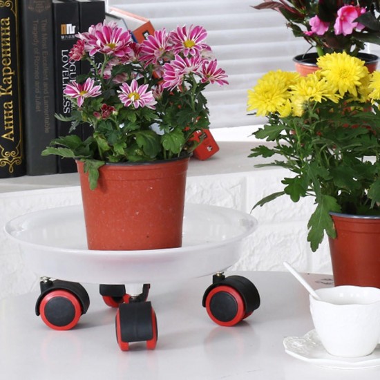 Round Rolling Garden Plant Flower Pot Moving Wheels Trolley Plate Resin Stand