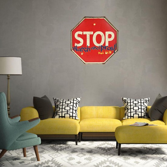 STOP LED Metal Tin Sign Retro Plaque Poster Bar Pub Home Wall Plaque Decorations