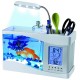 Small Aquarium Mini Fish Tank Goldfish Bowl Lamp Thermometer Alarm Clock LED Light