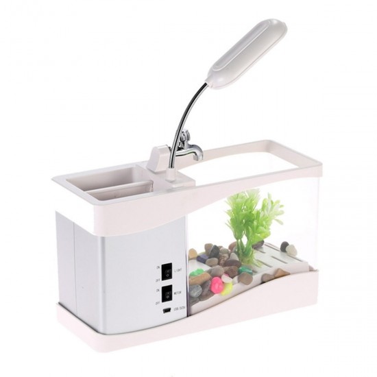 Small Aquarium Mini Fish Tank Goldfish Bowl Lamp Thermometer Alarm Clock LED Light Small Aquarium Mini Fish Tank Goldfish Bowl Lamp Thermometer Alarm Clock LED Light