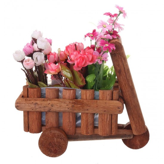 Small Cart Flower Pot Wooden Wheelbarrow Planter Succulent Container Ornament Small Cart Flower Pot Wooden Wheelbarrow Planter Succulent Container Ornament