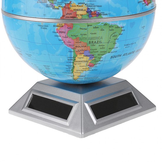 Solar Automatic Rotating Globe Decorative Desktop Earth Geography World Globe Base World Map Education Gift w/ Base