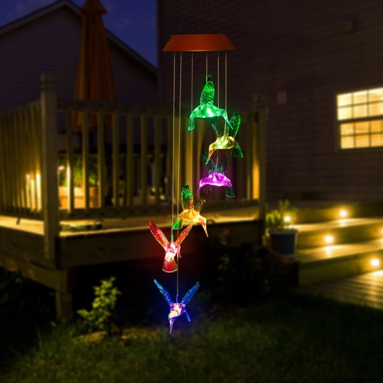 Solar LED Bird Wind Chime Gardening Decoration Outdoor Decoration Automatic Induction Belt Hook
