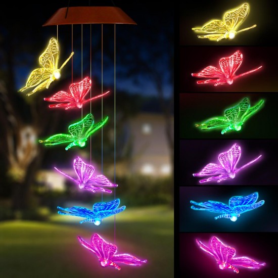 Solar LED Hanging Light Butterfly Wind Chimes Home Garden Outdoor Lamp Decorations
