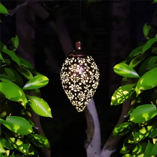 Solar Power LED Hanging Lantern Light Metal Garden Yard Decor Lamp Rechargeable