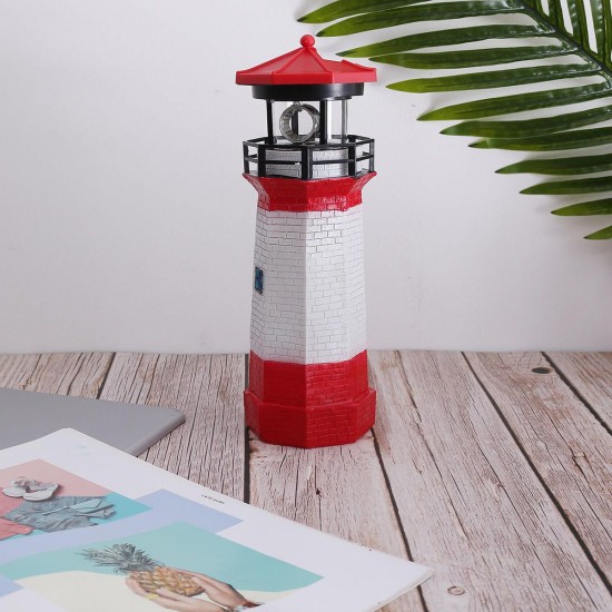 Solar Powered Garden Lighthouse Rotating Beam LED Yard Light Ornament Lamp Home Decor