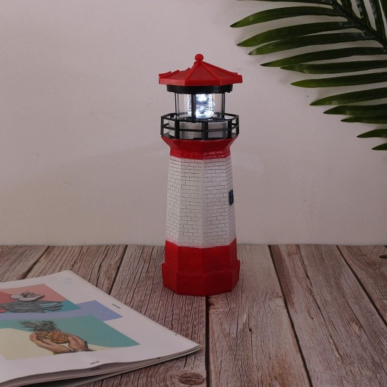 Solar Powered Garden Lighthouse Rotating Beam LED Yard Light Ornament Lamp Home Decor