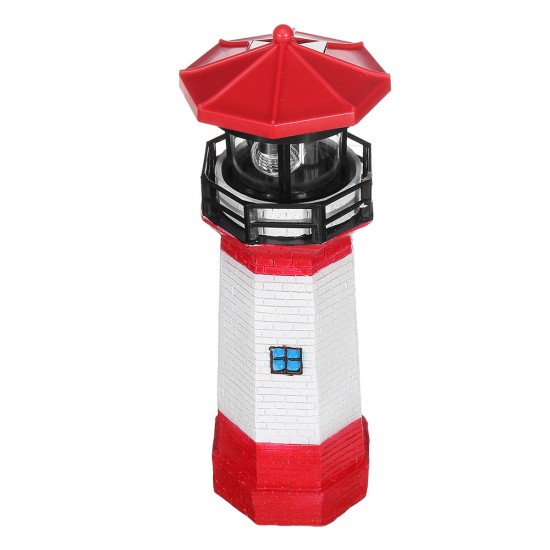 Solar Powered Garden Lighthouse Rotating Beam LED Yard Light Ornament Lamp Home Decor