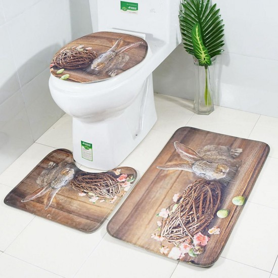 Toilet Three-Piece Set Easter Rabbit Bathroom Set Non-slip Soft Bath Mat Lid Carpet Toilet Seat Covers