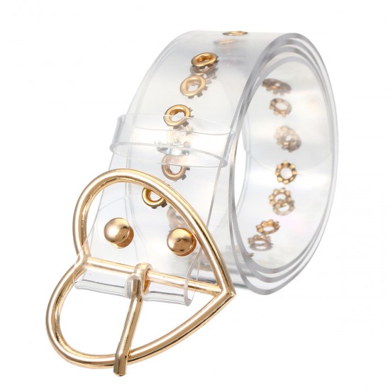 Transparent Women's Chic Wide Belt Pin Heart Round Shape Belt Buckle Clear Waist