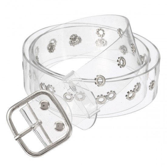 Transparent Women's Chic Wide Belt Pin Heart Round Shape Belt Buckle Clear Waist