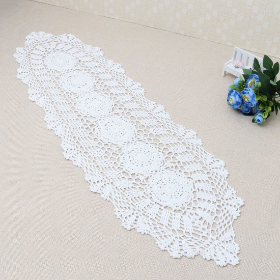 Vintage Handmade Table Runner Crochet Hollow Lace Cotton Desktop Decoration