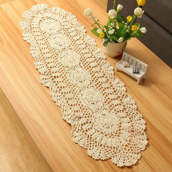 Vintage Handmade Table Runner Crochet Hollow Lace Cotton Desktop Decoration