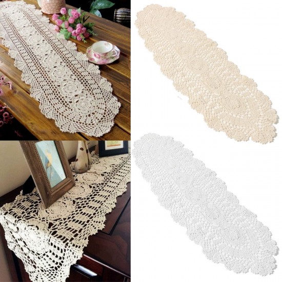 Vintage Handmade Table Runner Crochet Hollow Lace Cotton Desktop Decoration