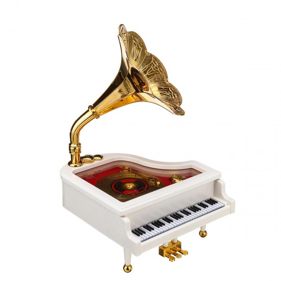 Vintage Retro Piano Phonograph Gold Trumpet Horn Music Box Home Decorations
