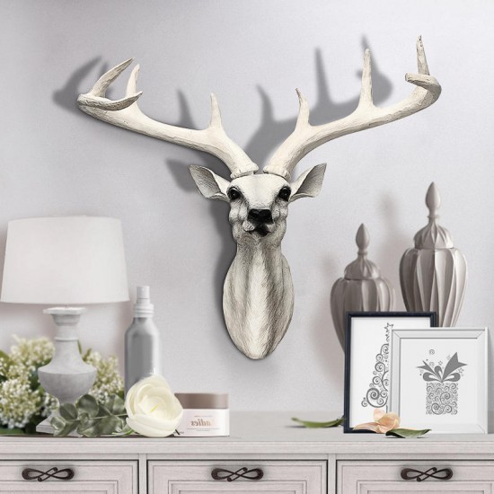 Wall Mounted Resin Stag Deer Antlers Head Animal Art Hanging Sculpture Decorations