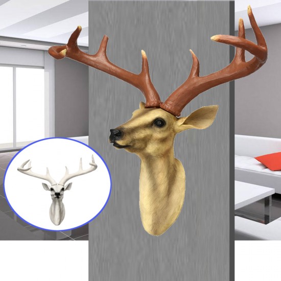 Wall Mounted Resin Stag Deer Antlers Head Animal Art Hanging Sculpture Decorations