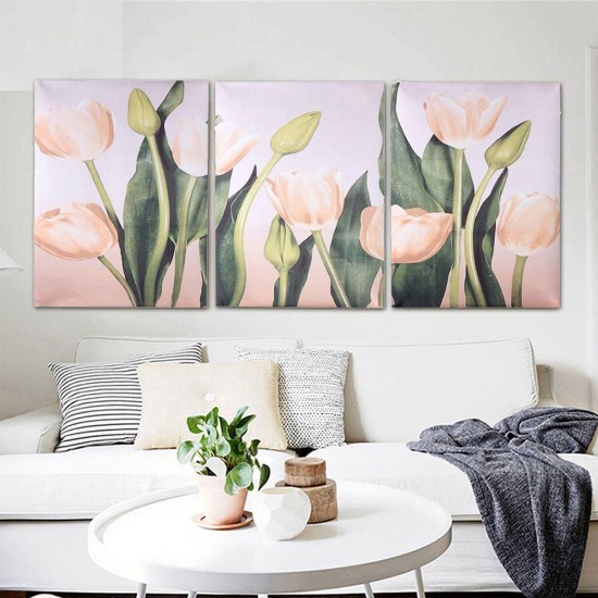 Wall Unframed Triptych Flower Tulip Blossom Canvas Prints Picture Paintings