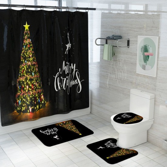 Waterproof Bathroom Shower Curtain Toilet Seat Cover Mat Non-Slip Rug Set Waterproof Bathroom Shower Curtain Toilet Seat Cover Mat Non-Slip Rug Set