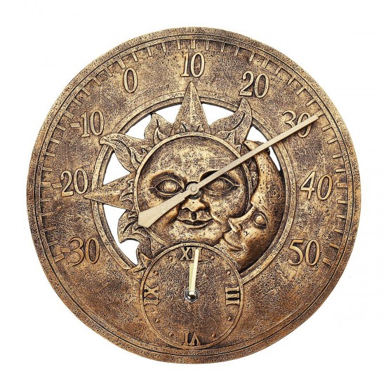Waterproof Outdoor Indoor Garden Wall Station Clock Thermometer 12 Inch Sun And Moon Waterproof Outdoor Indoor Garden Wall Station Clock Thermometer 12 Inch Sun And Moon