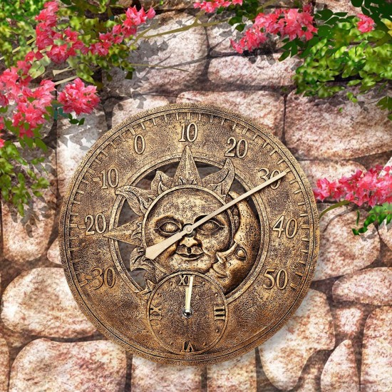 Waterproof Outdoor Indoor Garden Wall Station Clock Thermometer 12 Inch Sun And Moon Waterproof Outdoor Indoor Garden Wall Station Clock Thermometer 12 Inch Sun And Moon