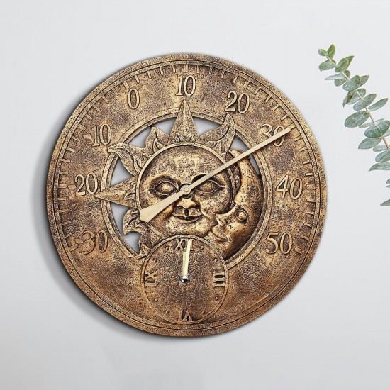 Waterproof Outdoor Indoor Garden Wall Station Clock Thermometer 12 Inch Sun And Moon Waterproof Outdoor Indoor Garden Wall Station Clock Thermometer 12 Inch Sun And Moon