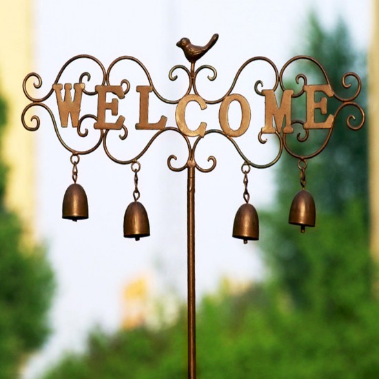 Waterproof Retro Birds Shape Long Stake Wind Chime Welcoming Iron Frame Stand Balcony Landscape Outdoor Garden Decorations