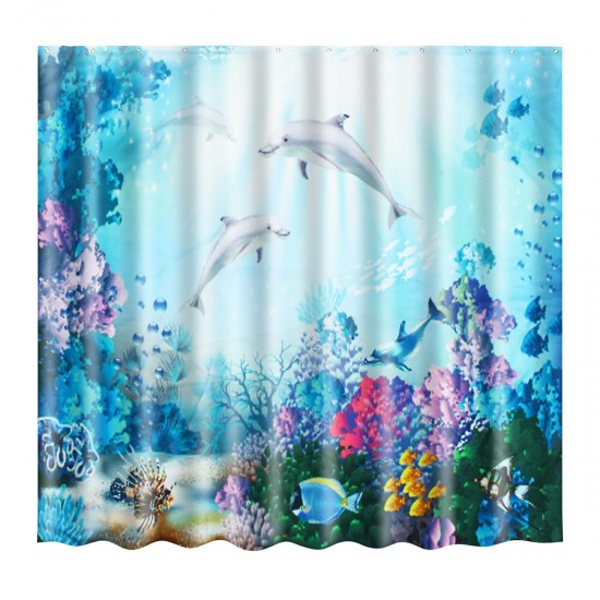 Waterproof Shower Curtain Underwater World Dolphin Bathroom Mat Hook Home