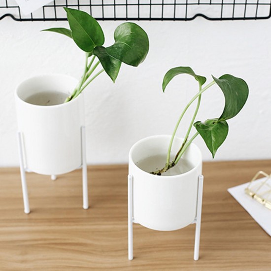 White Ceramic Flower Pot Plant Succulent Nordic Rack Display Stand Holder Hydroponic Planter Decor