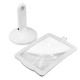White Desktop Magnifier Plastic Magnifying Glass Standing Style With 2 LED Light