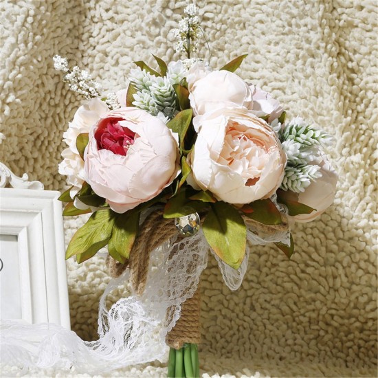 Women Bridal Bouquet Artificial Flower Rose Accessories Bridesmaid Wedding Favors Decor