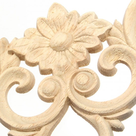 Wood Applique Oak Carving Corner Furniture Frame Onlay Unpainted Decor 20x15cm