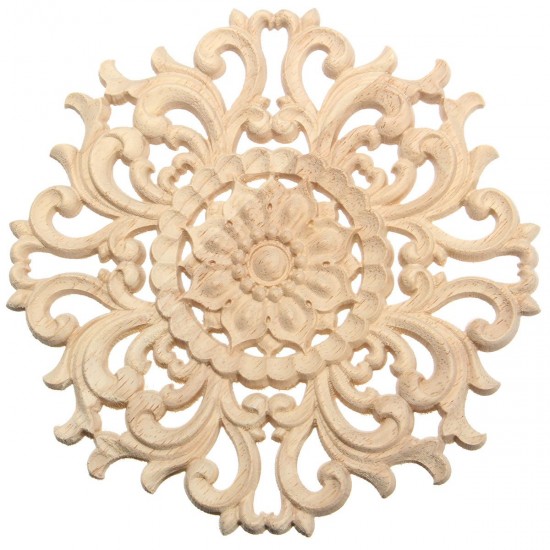 Wood Carved Onlay Applique Unpainted Flower Pattern Furniture Frame Door Decor 15cm