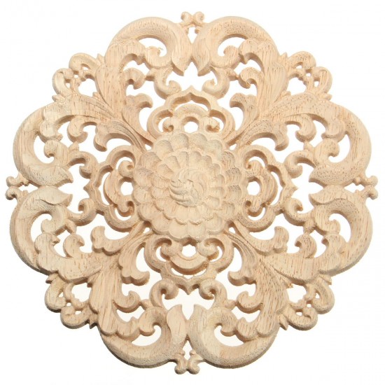 Wood Carved Onlay Applique Unpainted Flower Pattern Furniture Frame Door Decor 15cm Wood Carved Onlay Applique Unpainted Flower Pattern Furniture Frame Door Decor 15cm