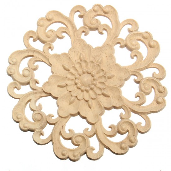 Wood Carved Onlay Applique Unpainted Flower Pattern Furniture Frame Door Decor 15cm Wood Carved Onlay Applique Unpainted Flower Pattern Furniture Frame Door Decor 15cm