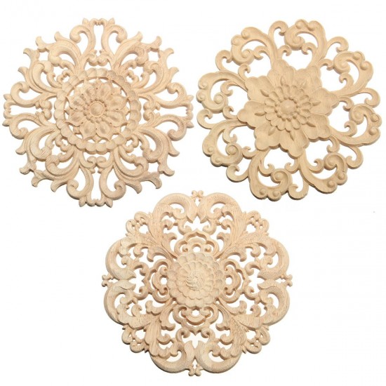 Wood Carved Onlay Applique Unpainted Flower Pattern Furniture Frame Door Decor 15cm Wood Carved Onlay Applique Unpainted Flower Pattern Furniture Frame Door Decor 15cm