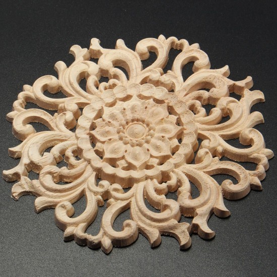 Wood Carved Onlay Applique Unpainted Flower Pattern Furniture Frame Door Decor 15cm