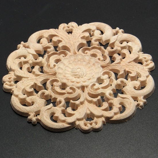 Wood Carved Onlay Applique Unpainted Flower Pattern Furniture Frame Door Decor 15cm Wood Carved Onlay Applique Unpainted Flower Pattern Furniture Frame Door Decor 15cm