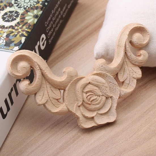 Wood Carving Applique Frame Onlay Furniture Decoration Unpainted