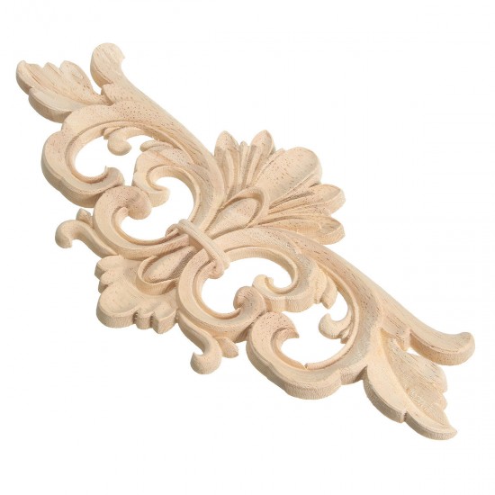 Wood Carving Applique Unpainted Flower Applique Wood Carving Decal for Furniture Cabinet 22x10cm