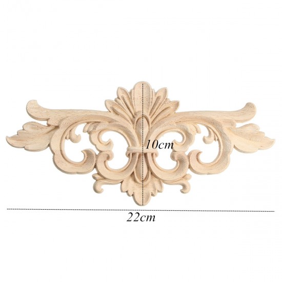 Wood Carving Applique Unpainted Flower Applique Wood Carving Decal for Furniture Cabinet 22x10cm
