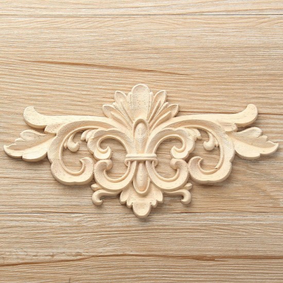 Wood Carving Applique Unpainted Flower Applique Wood Carving Decal for Furniture Cabinet 22x10cm