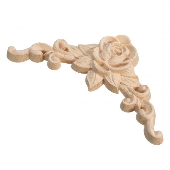 Wood Carving Applique Unpainted Flower Applique Wood Carving Decal for Furniture Cabinet 8x8cm