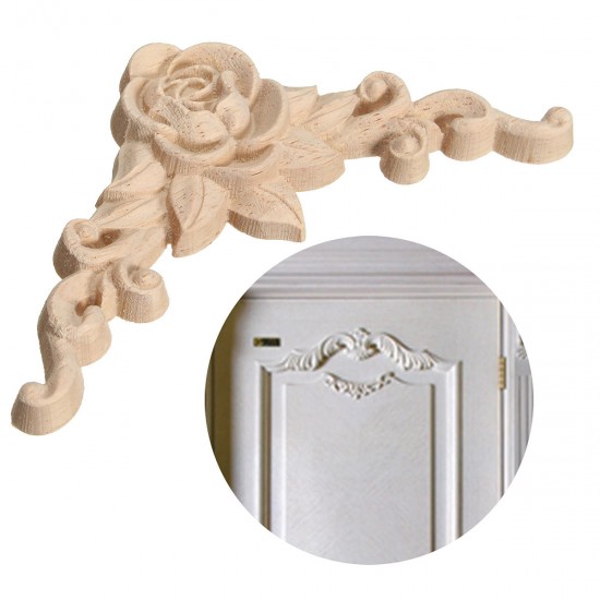 Wood Carving Applique Unpainted Flower Applique Wood Carving Decal for Furniture Cabinet 8x8cm