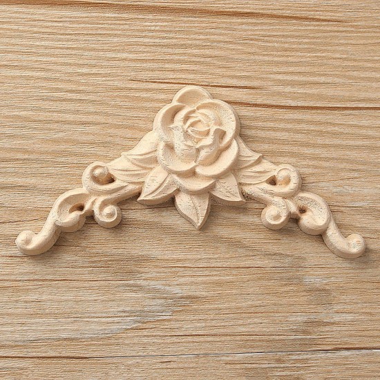 Wood Carving Applique Unpainted Flower Applique Wood Carving Decal for Furniture Cabinet 8x8cm