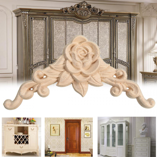 Wood Carving Applique Unpainted Flower Applique Wood Carving Decal for Furniture Cabinet 8x8cm