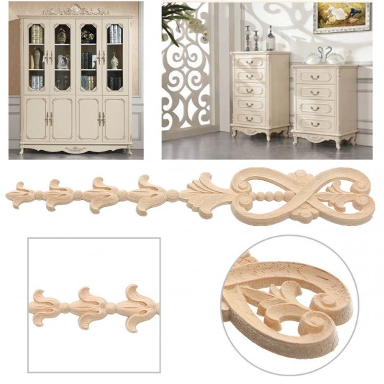 Wood Carving Applique Unpainted Flower Onlay Decal Furniture Cabinet Door Decor 36x7cm
