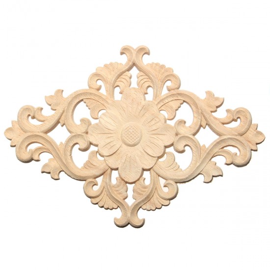 Wood Carving Applique Unpainted Onlay Flower Pattern Door Furniture Cabinet Decal Decor