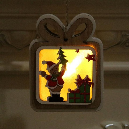 Wood Christmas Tree Hanging Ornaments Battery Powered LED Light Pendants Decoration